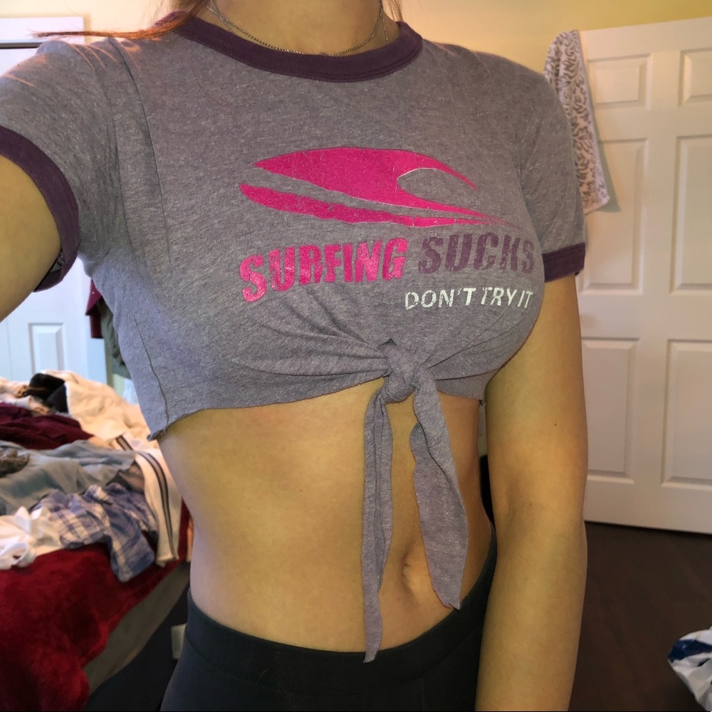 Purple “surfing” crop top